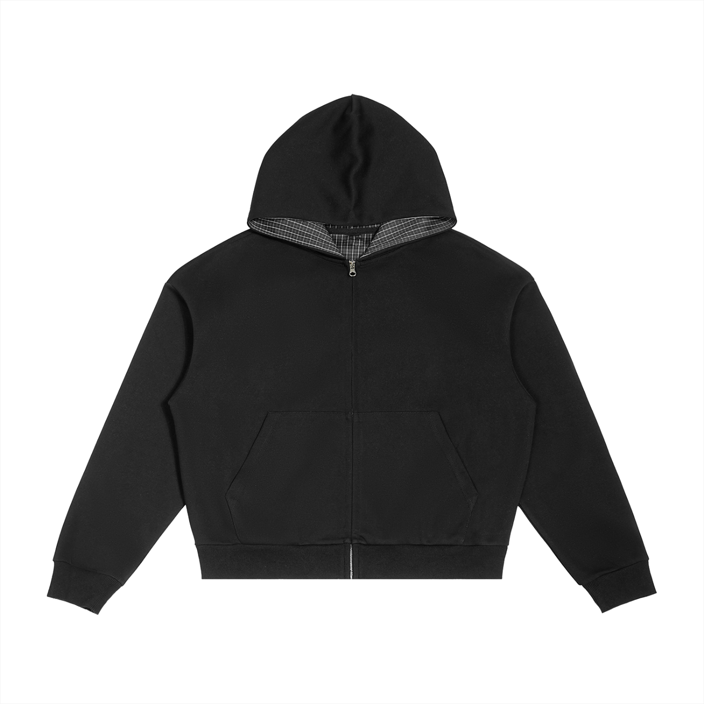 Contrast Plaid Boxy Zip Hoodie Secondary image