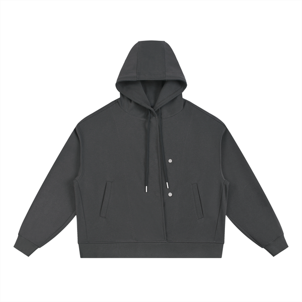 Boxy Button Placket Hoodie