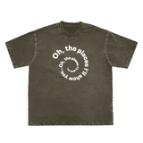 Snow Washed Raw-Edge Neckline T-Shirt