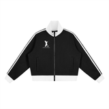 Contrast Side Stripe Fleece Cropped Track Jacket