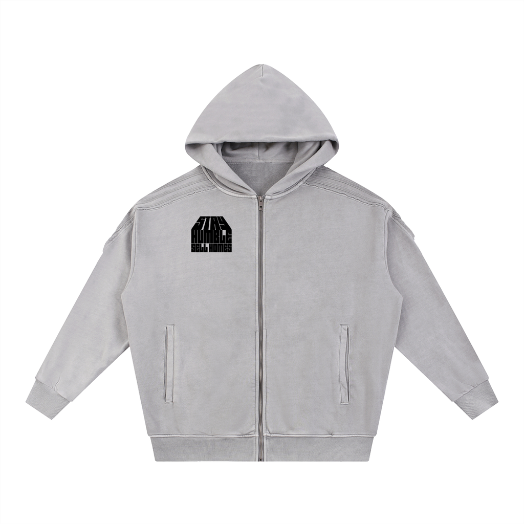 Snow Washed Tape Raw Edge Zip Hoodie