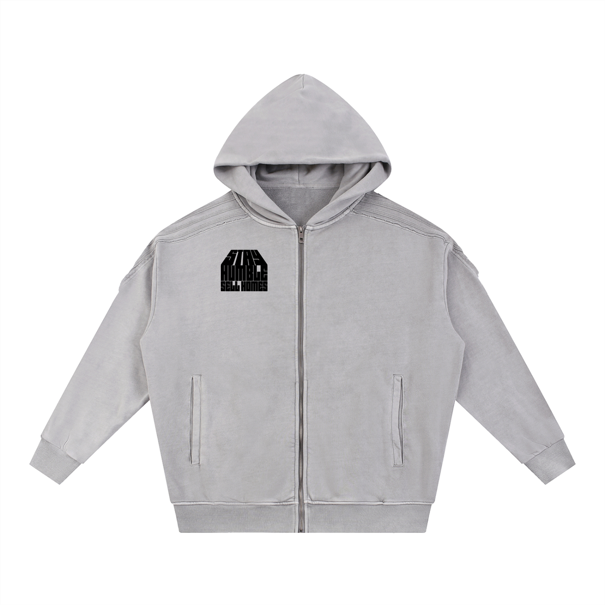 Snow Washed Tape Raw Edge Zip Hoodie