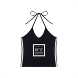 Women's Color Block Halter Crop Tank Top