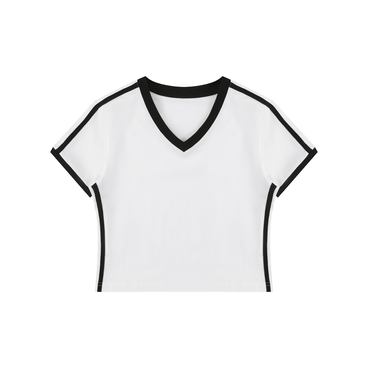 Women's Retro Binding V-Neck Crop T-Shirt