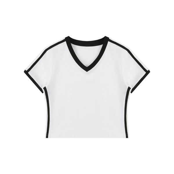 Women's Retro Binding V-Neck Crop T-Shirt