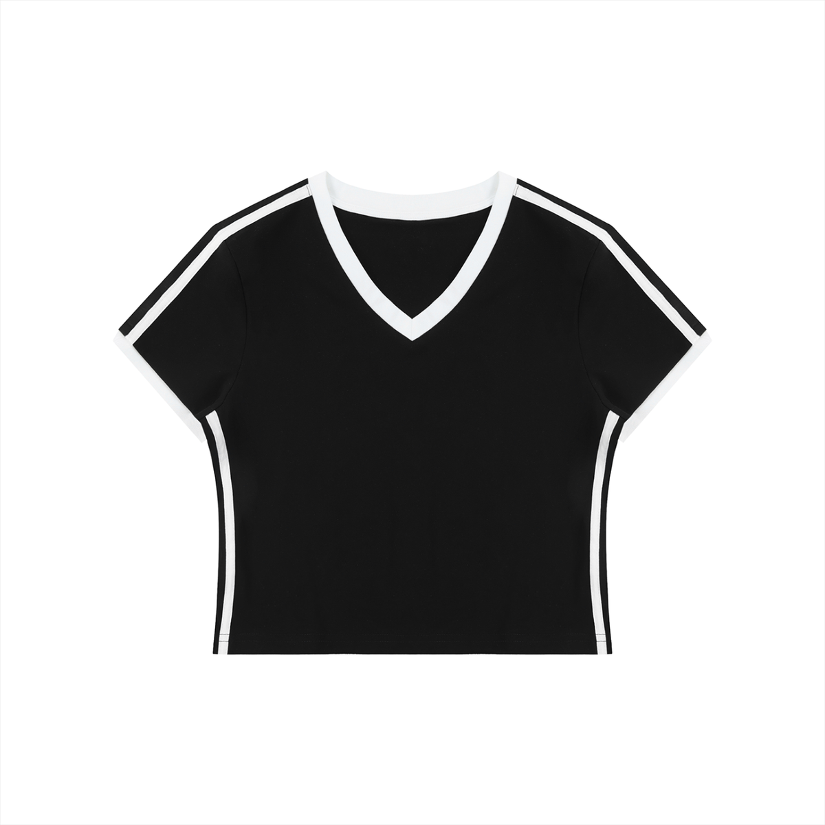 Women's Retro Binding V-Neck Crop T-Shirt