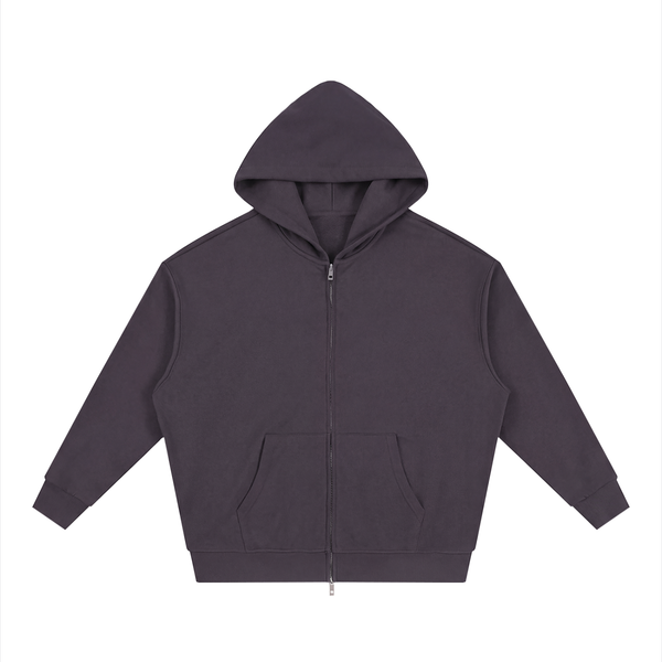 Unisex Loose Solid Full Zip Hoodie