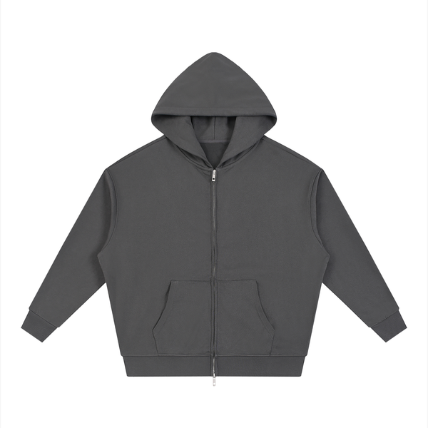 Unisex Loose Solid Full Zip Hoodie