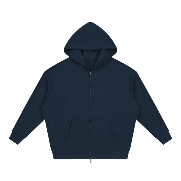 Unisex Loose Solid Full Zip Hoodie
