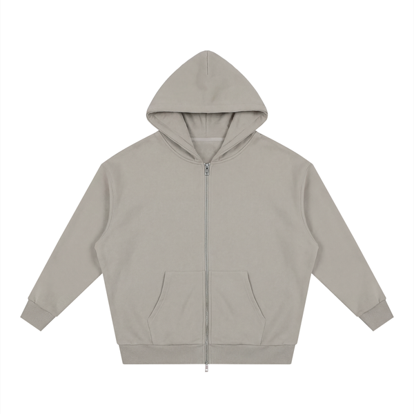 Unisex Loose Solid Full Zip Hoodie