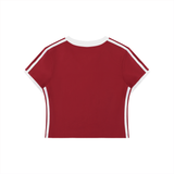 Women's Retro Binding V-Neck Crop T-Shirt
