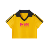 Contrast Collar Striped Cropped Jersey