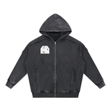 Snow Washed Tape Raw Edge Zip Hoodie
