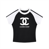 Contrast Stripes Bodycon Raglan  Sleeve T-Shirt