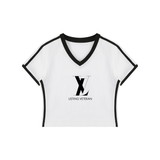 Women's Retro Binding V-Neck Crop T-Shirt