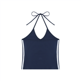 Women's Color Block Halter Crop Tank Top