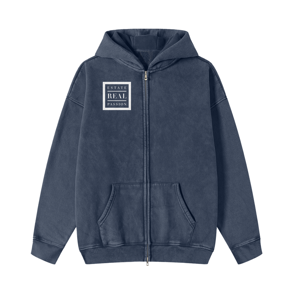 Snow Washed Zip-Through Fleece Hoodie