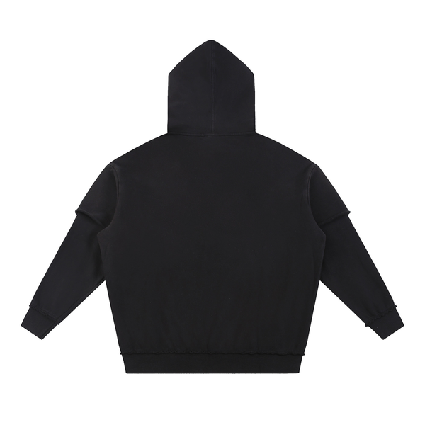 Snow Washed Raw Edge Double Layered Hoodie