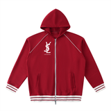 Striped Trim Zip-Up Hoodie