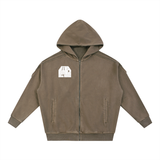 Snow Washed Tape Raw Edge Zip Hoodie