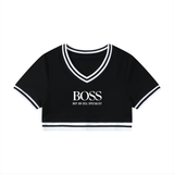 Women's Color Block V-Neck Crop T-Shirt