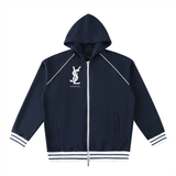 Striped Trim Zip-Up Hoodie