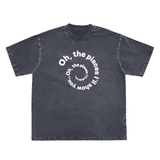 Snow Washed Raw-Edge Neckline T-Shirt
