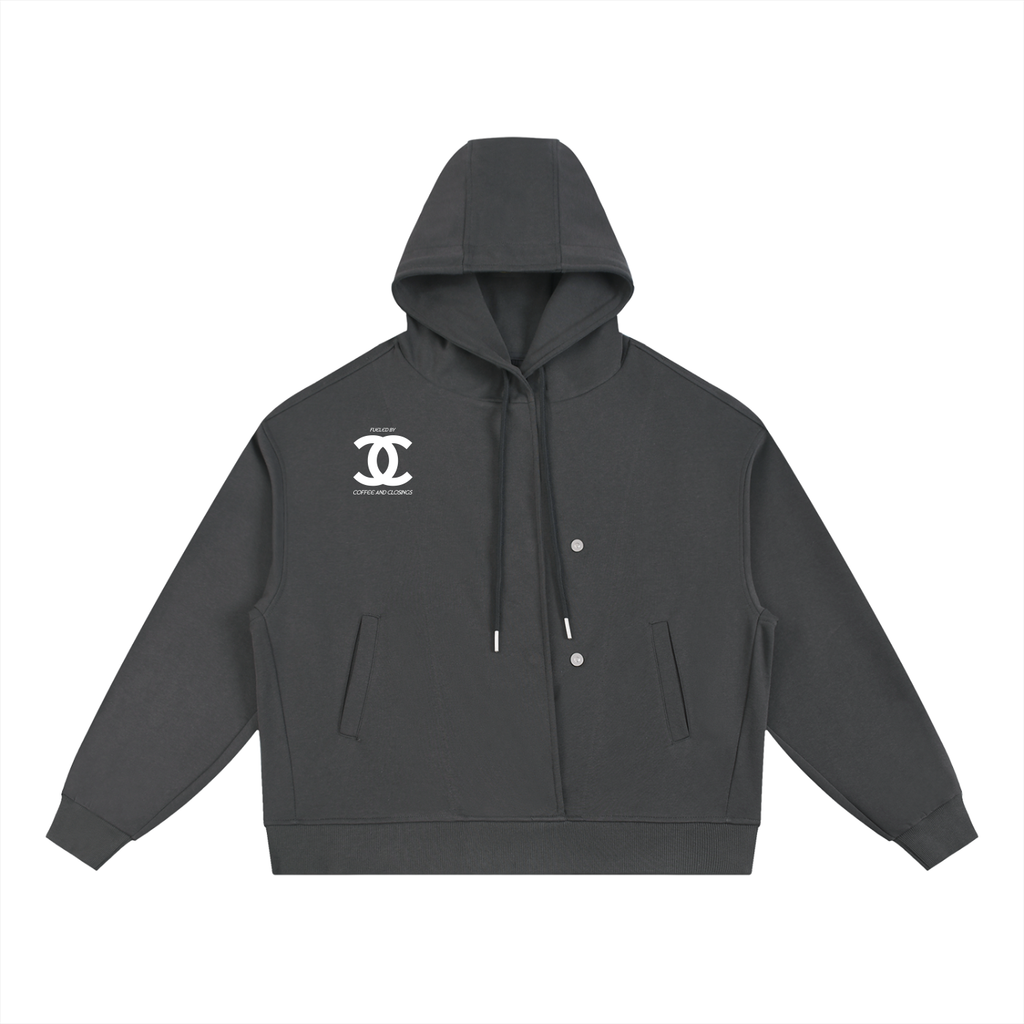 Boxy Button Placket Hoodie