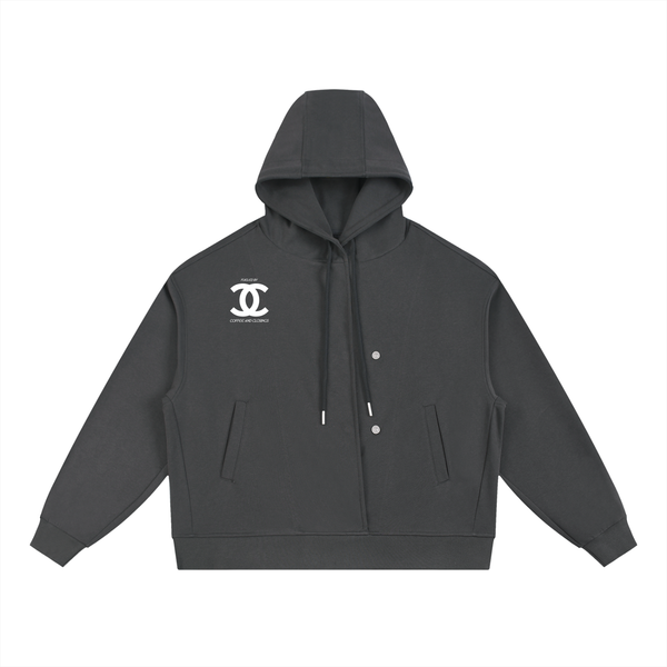 Boxy Button Placket Hoodie
