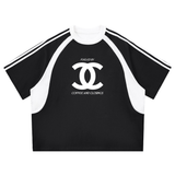Contrast Stripes Panel Mesh T-shirt