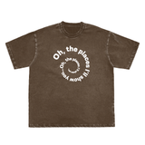Snow Washed Raw-Edge Neckline T-Shirt