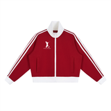 Contrast Side Stripe Fleece Cropped Track Jacket