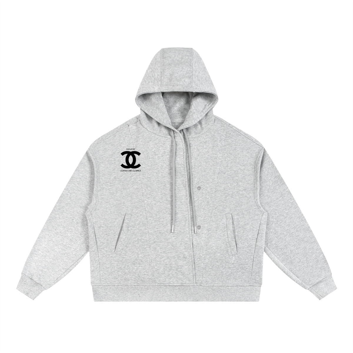 Boxy Button Placket Hoodie