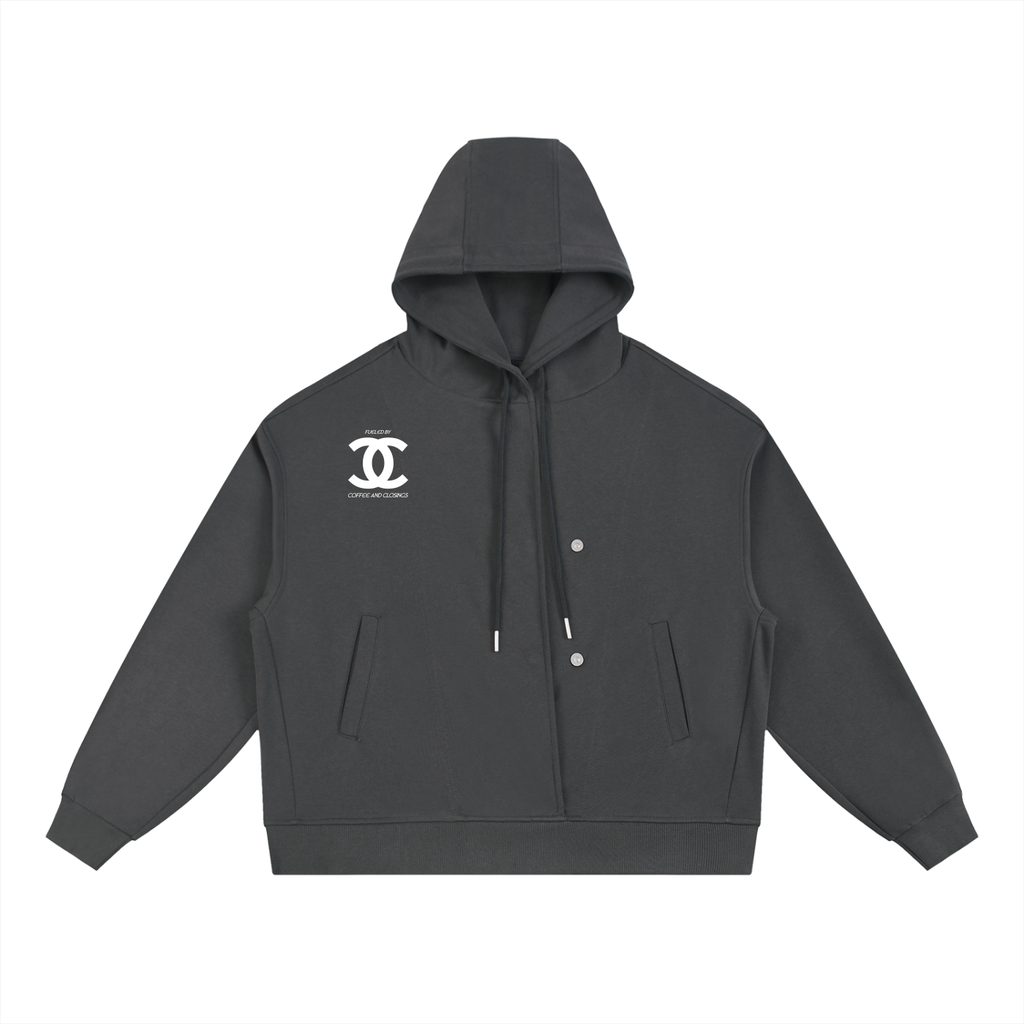 Boxy Button Placket Hoodie