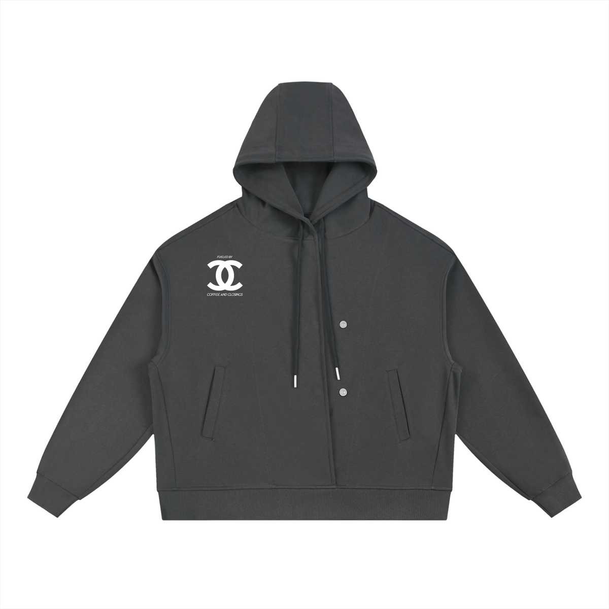 Boxy Button Placket Hoodie