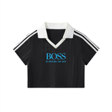 Contrast Collar Striped Cropped Jersey