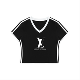 Women's Retro Binding V-Neck Crop T-Shirt