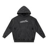 Snow Washed Distressed Panel Pocket Hoodie