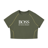 Women's Contrast Stitch Raglan Crop T-Shirt