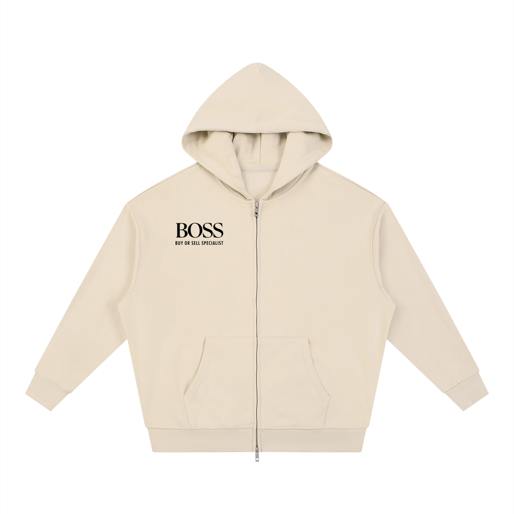 Unisex Loose Solid Full Zip Hoodie
