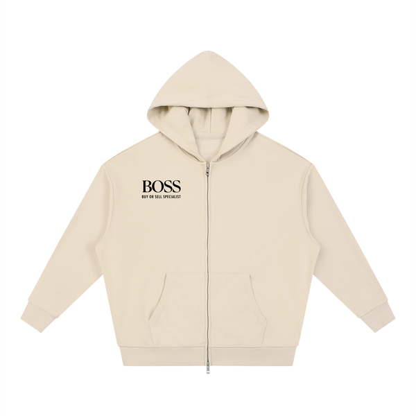 Unisex Loose Solid Full Zip Hoodie