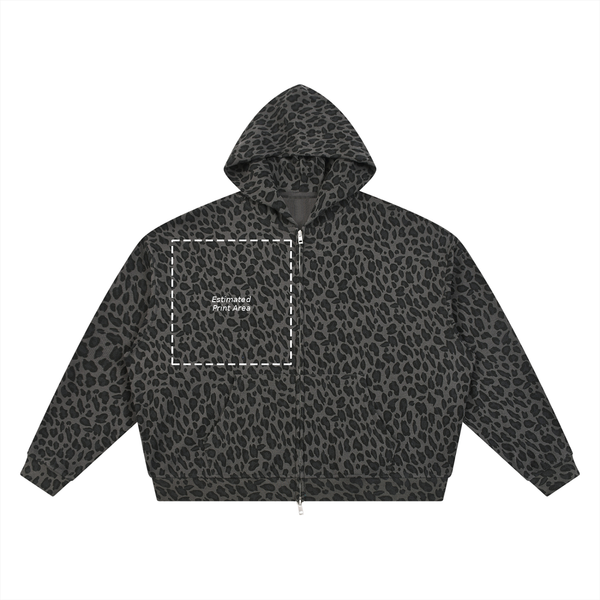 Unisex Leopard Print Waffle Full Zip Hoodie