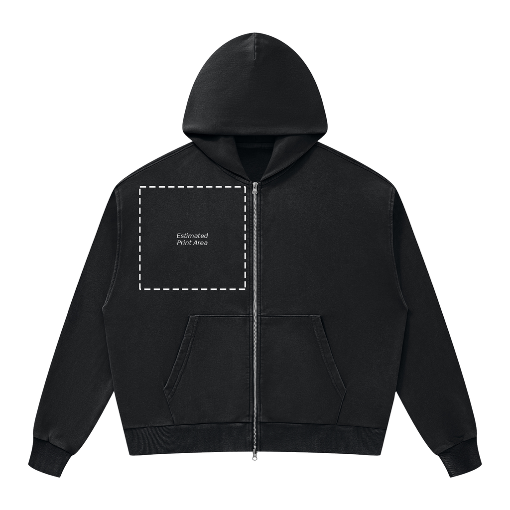 Unisex Mineral Wash Boxy Full Zip Hoodie