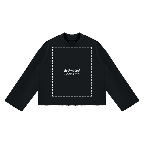 Unisex Mock Neck Raw Edge Boxy Sweatshirt
