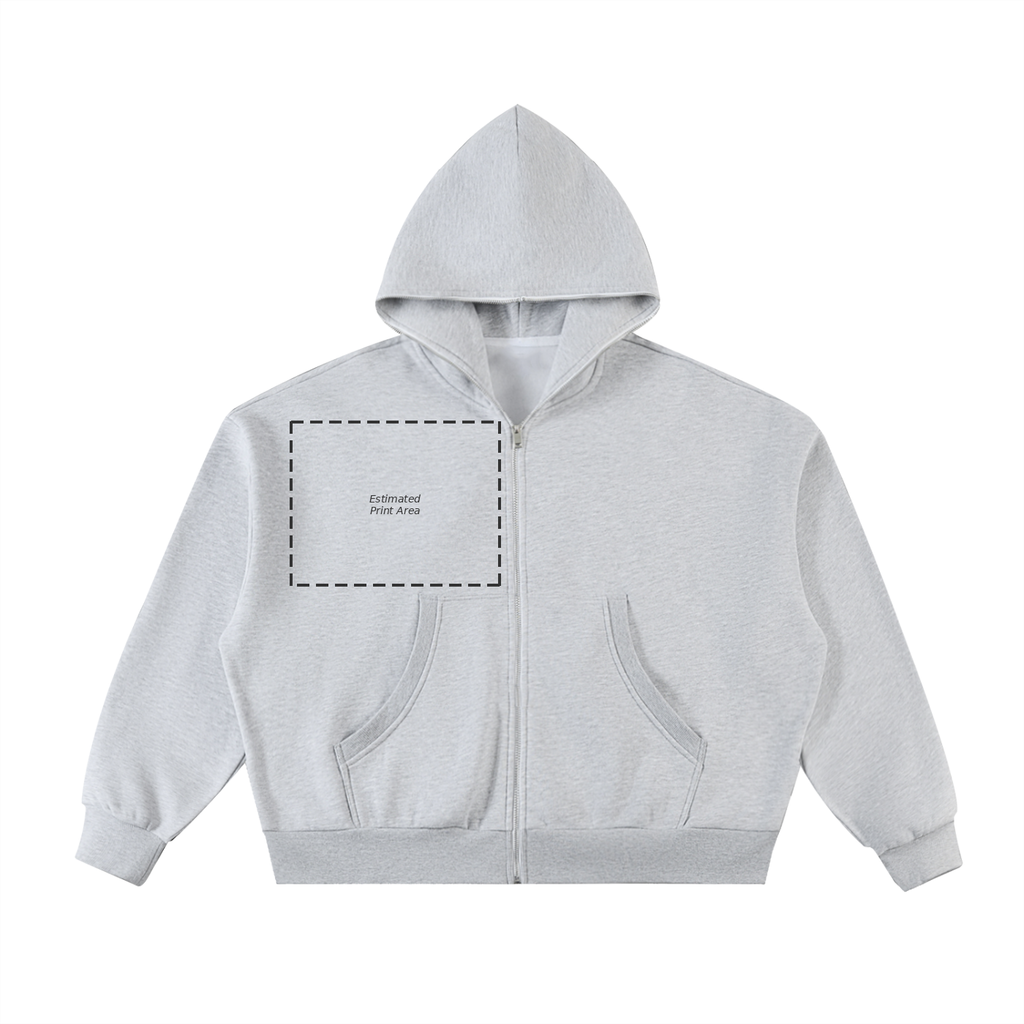 Fleeced Full-Zip Boxy Hoodie