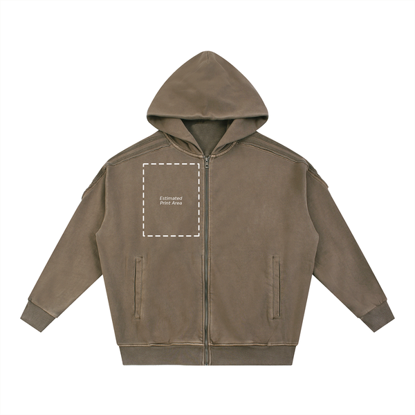 Snow Washed Tape Raw Edge Zip Hoodie