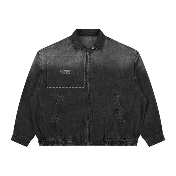 Unisex Vintage Wash Full-Zip Denim Jacket