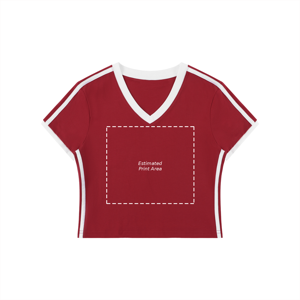 Women's Retro Binding V-Neck Crop T-Shirt