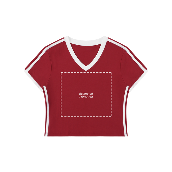 Women's Retro Binding V-Neck Crop T-Shirt