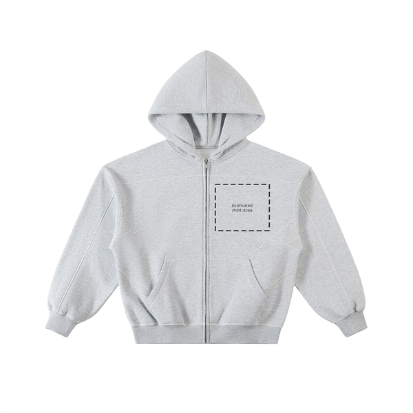 Contrast-Stitched Boxy Fleece Zip Hoodie